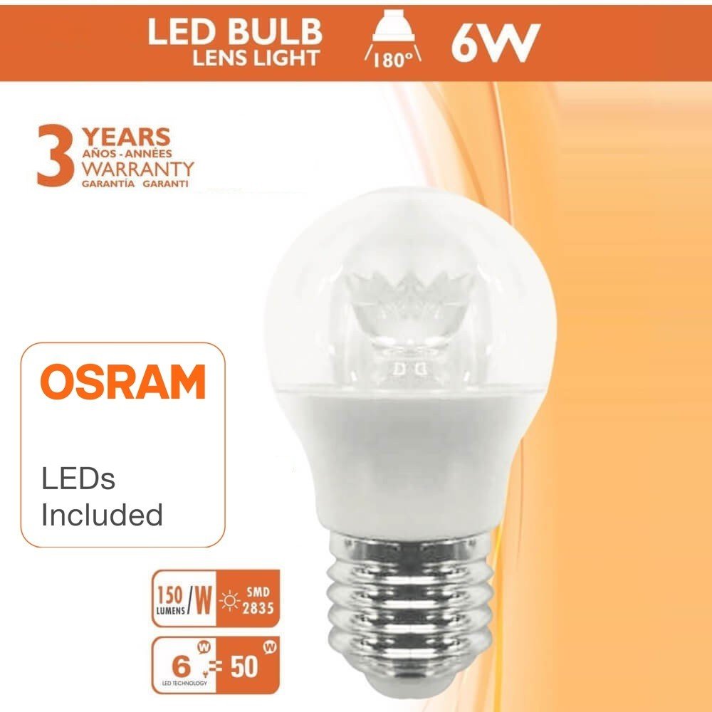 Bombilla LED con Lente 6W E27 G45 180º - OSRAM CHIP DURIS E 2835