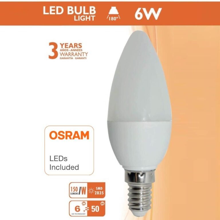 Bombilla LED Vela 6W E14 C37 180&ordm; - OSRAM CHIP DURIS E 2835