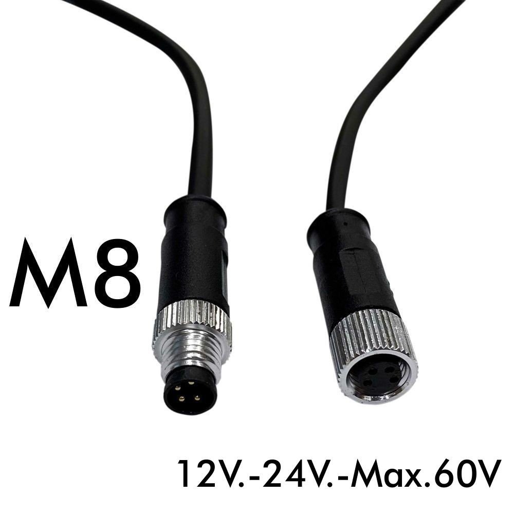 Cable conector Estanco 12V-24V - IP68 - M8 - Macho – Hembra 4x0,3mm2 – ø12mm