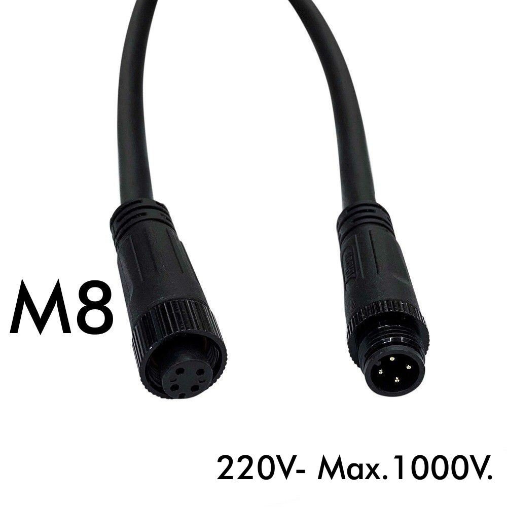 Cable conector Estanco IP68 - M12 - Macho – Hembra 4x0,75mm2 – ø15mm
