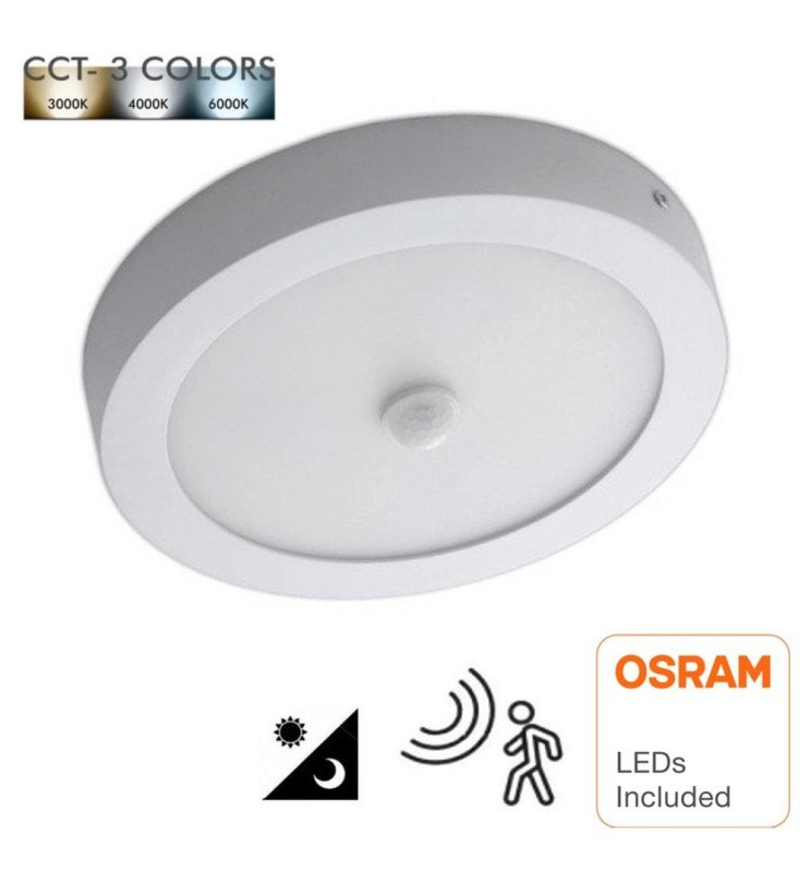 Plafón LED Superficie Circular 24W - 22W- 20W -18W | Sensor de Movimiento | CCT | OSRAM CHIP